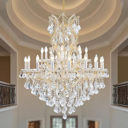 Large Gold Modern Crystal Chandelier Light Fixtures - 24 Lights, Maria Theresa Crystal Pendant Light Foyer Chandelier Fixtures for Staircase Hallway Living Room Entryway