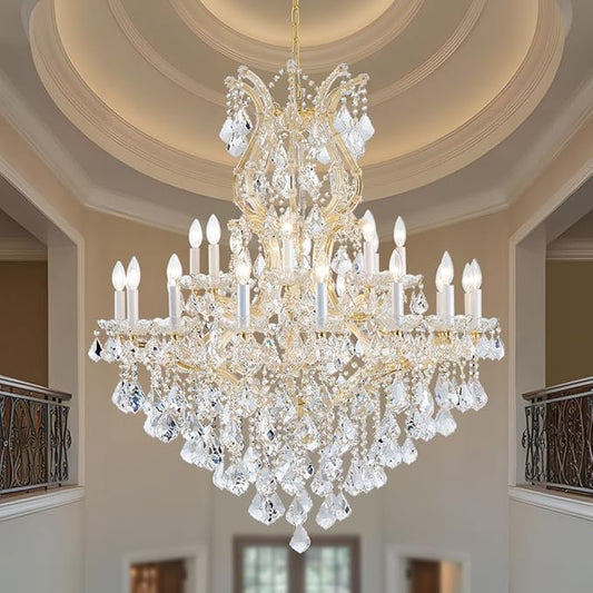 Large Gold Modern Crystal Chandelier Light Fixtures - 24 Lights, Maria Theresa Crystal Pendant Light Foyer Chandelier Fixtures for Staircase Hallway Living Room Entryway