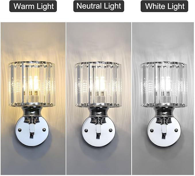 Hardwired Crystal Wall Sconces, Modern E27 Wall Lights, Silver Round Finish Wall Lamp for Living Room Bedroom Dining Room Hallway Entryway (Silver Round)