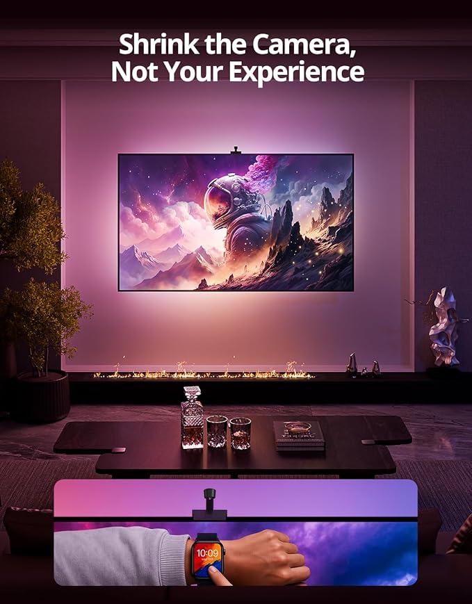 Ailofy Smart TV LED Backlight with Camera for 75-85 inch Screens, 16.4ft LED Strip Lights Sync to Screen& Music, Color Changing Lights for TV Compatible with Alexa & Google Assistant, App Control