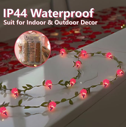 suddus 40 LED Fairy Lights Battery Powered, 12.5ft Pink Rose Flower String Lights with Remote, Valentine Lights for Wedding,Party,Bedroom,Porch,Table,Stairs,Dorm Decor