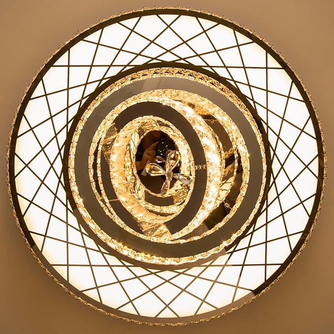 HAIXIANG Crystal Glam Chandelier LED Ceiling Light Living Room Lighting Fixtures Remote Dimmable Ceiling Chandeliers Silver 40 Inches Large Light