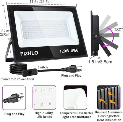 2 Pack 120W LED Black Light, Blacklight Flood Light with Plug & Switch, IP66 Waterproof Outdoor Black Light Spotlight for Dance Party Fluorescent Poster Body Paint Neon Glow in The Dark Stage Lighting