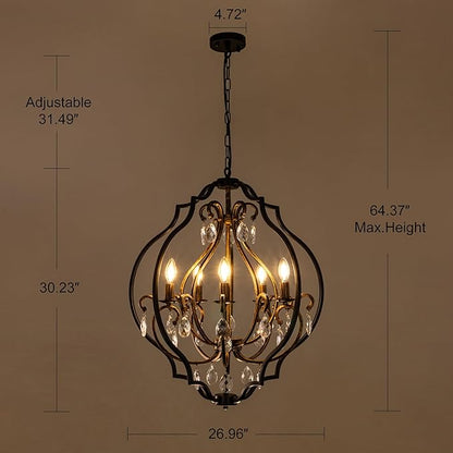 TOCHIC 5 Lights Farmhouse Chandelier, Rustic Orb Chandeliers for Dining Room, Black Crystal Chandelier Light Fixture for Living Room, Bedreoom, Hallway, Bronze, D 27"