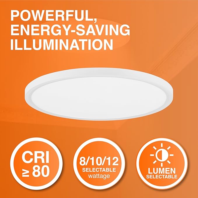 Sylvania 7" Dual Selectable Slim Ceiling Light Fixture, 8W/10W/12W, 800/950/1150 LMS, 5 Color Selectable (2700/3000 / 3500/4000 / 5000K), Dimmable, White Finish - 1 Pack (67279)