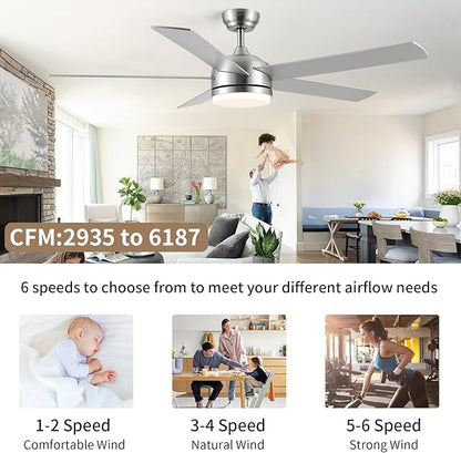 YUHAO 60 Inch Brushed Nickel Ceiling Fan with Light and Remote Control.Noiseless,Dimmable,3CCT,6 Speeds Reversible, DC Ceiling Fans for Indoor or Covered Outdoor Use.ETL Listed