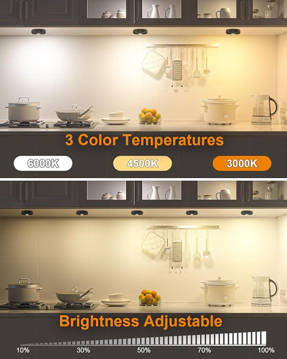 WILLED Under Cabinet Lighting Wireless,Rechargeable Puck Lights with Remote Control,Battery Tap Light Stick On,3 Colors and Timer Function LED Lights for Kitchen,Cabinet,Counter,Closet,Shelf,6 Pack