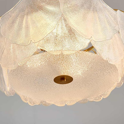 AGV LIGHTING Elegant Glass Chandelier Ceiling Light Fixture, Large Semi Flush Mount Ceiling Light, Gold Brass Finish with Frosted Glass Leaf Shades, Flush Ceiling Fixture for Bedroom, Dining Room