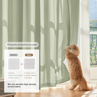 Anmao Non-See-Through Sage Green Privacy Semi Sheer Curtains for Living Room 54 Inch Length 2 Panels Set, Light Filtering That Let Light in Rod Pocket Window Drapes for Bedroom, 40W x 54L, Sage