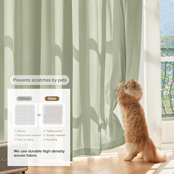 Anmao Non-See-Through Sage Green Privacy Semi Sheer Curtains for Living Room 80 Inch Length 2 Panels Set, Light Filtering That Let Light in Rod Pocket Window Drapes for Bedroom, 52W x 80L, Sage