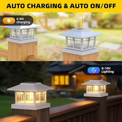 EXCMARK 4x4 Solar Post Cap Lights, 8 Pack Fence Deck Post Lights Outdoor Solar Powered Waterproof with Two Light Modes Warm&Cool White for Garden Patio Decor. (Classic White, 8)