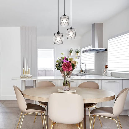 Over Sink Pendant Light with Frosted Glass Black Cage Industrial Hanging Lighting Adjustable Cord for Kitchen Island Dining Table
