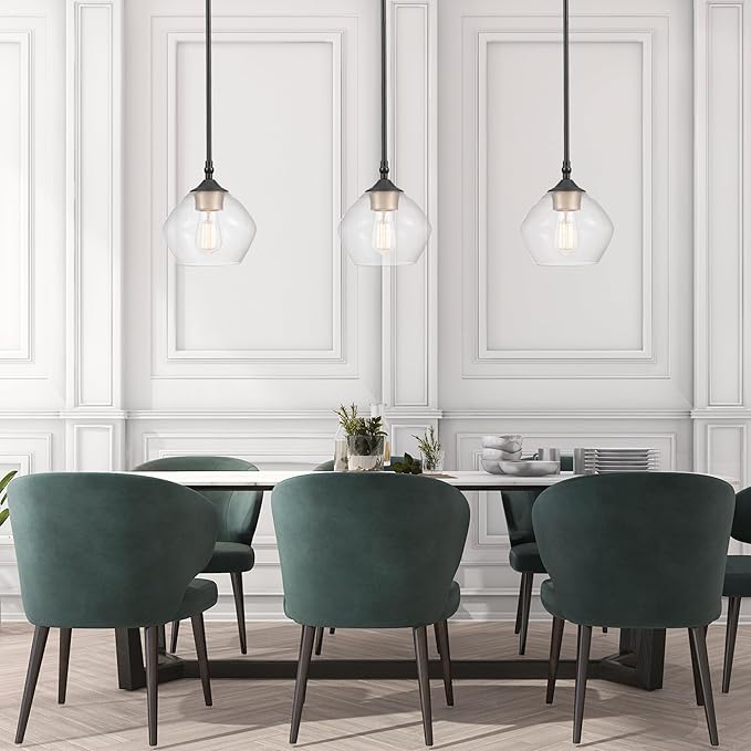 Globe Electric Harrow 1-Light Pendant, Gold Accent Socket, Shade 60312, 59.6", Matte Black with Clear Glass, Bulb Not Included