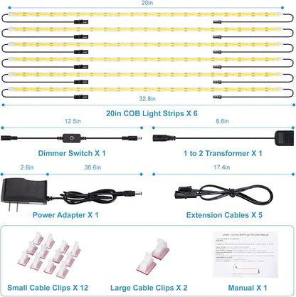 JUSJUBR LED Lights for Shelves, 6 PCS 20 Inch Dimmable Flexible COB LED Strip Lights for Cabinet, Display Case, Bookshelf, Kitchen, Wardrobe and Closet, Under Cabinet Lighting Cold White 6000K