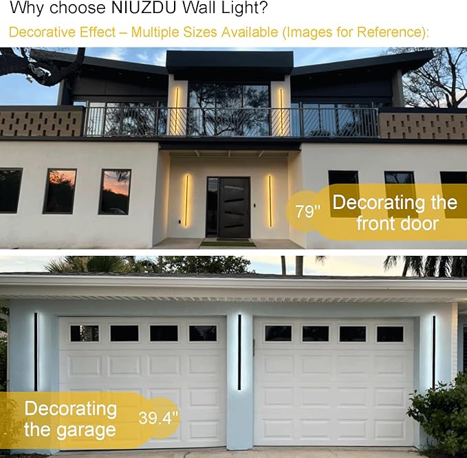 Modern Outdoor Lights - 47.3inch Outdoor Exterior Linear Sconce Black Patio Wall Light Fixtures, Long Strip Wall Lights Fixture Outside for Garage, House