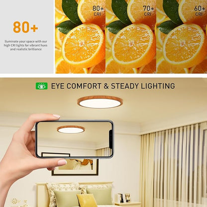 Light Fixtures Ceiling Mount: 12 Inch 24W Wood Grain LED Ceiling Light 3000K-4000K-6000K Selectable Flat Low Profile Round Ceiling Lights for Bedroom Laundry Closet Hallway - Walnut