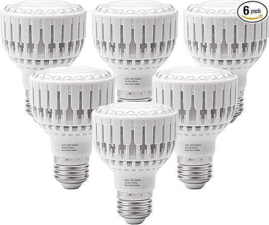 LED Grow Light Bulb E26, Full Spectrum 5000K Plant Light Bulb for Indoor Plants Growing, 12W (Equivalent to 80W), High Output for Faster Growth, 6 Pack
