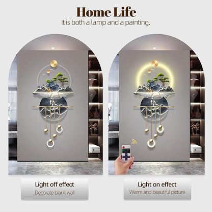 Wall Sculptures 3D Wall Art Decor Landscape Painting Wall Hanging Art with Led Light for Living Room Entrance Corridor (Stylle E)