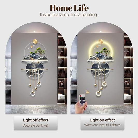 Wall Sculptures 3D Wall Art Decor Landscape Painting Wall Hanging Art with Led Light for Living Room Entrance Corridor (Stylle E)