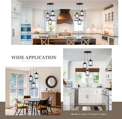 3-Light Pendant Lighting, Black Dining Room Chandelier Light Fixture Over Table with Clear Glass, Modern Cluster Hanging Lights for Kitchen Island Sink, OS-3014-3BK