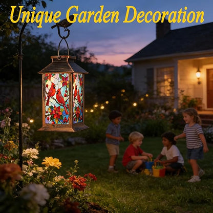 Solar Lanterns Outdoor Waterproof,Garden Decor Metal Hanging Decorative Solar Lights,Mothers Day Gifts,Birthday Gifts for Women Mom Grandma,Gardening Gifts for Yard,Patio, Lawn,Tabletop(Cardinal)