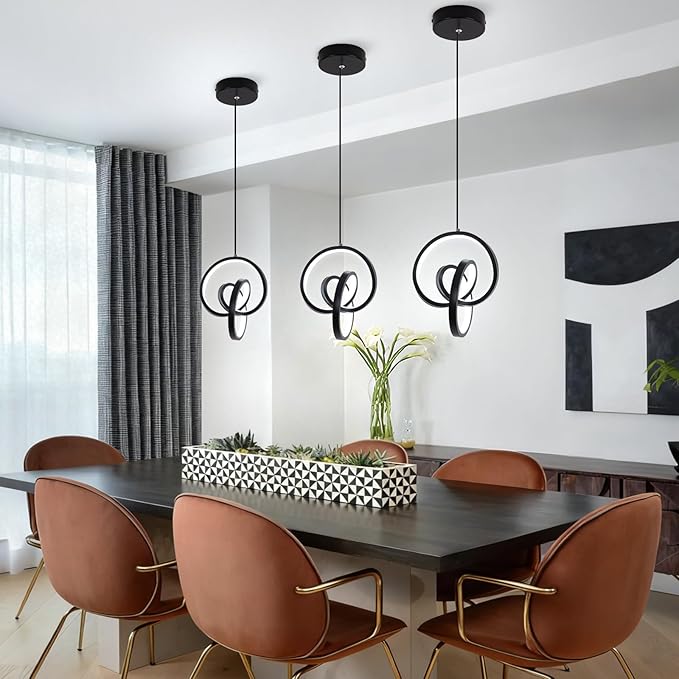 Modern LED Pendant Light Fixtures 5500K Pendant Lights Kitchen Island Lighting Adjustable Height Black Hanging Lamp for Dining Room Bedroom Living Room,3 Packs