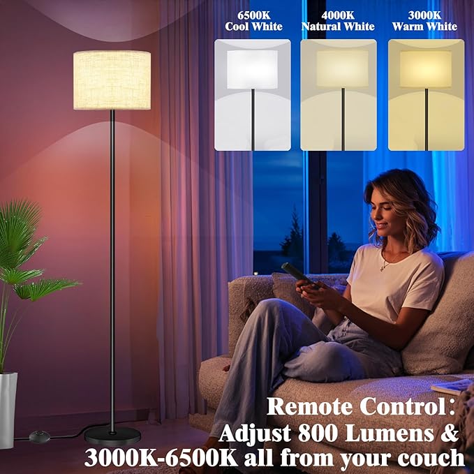 Qaubauyt Smart LED Floor Lamp with APP Control & RGB Colors - Dimmable Standing Lamp for Living Room, Bedroom, Gaming - Remote, Timer, 9W Bulb Included, 60.6" Modern Tall Lamp (Beige)