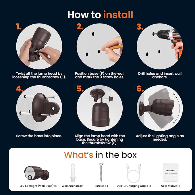 Battery Operated Motion Sensor Light Outdoor, 4000mAh Rechargeable 600 Lumen Battery Powered Spotlight Outdoor Waterproof for Porch, Garage, House (Brown)