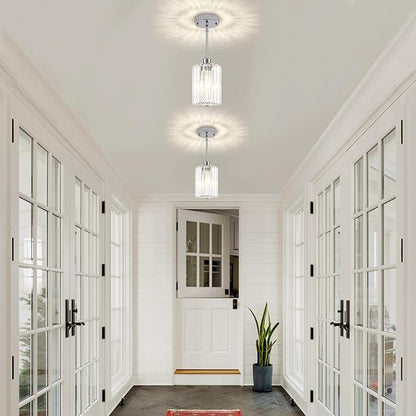 2 Pack Chrome Crystal Pendant Lights Kitchen Island, Modern Kitchen Pendant Lighting Over Island Dining Room Light Fixtures Adjustable Hanging Pendant Light for Bathroom Hallway Entryway Bedroom Foyer