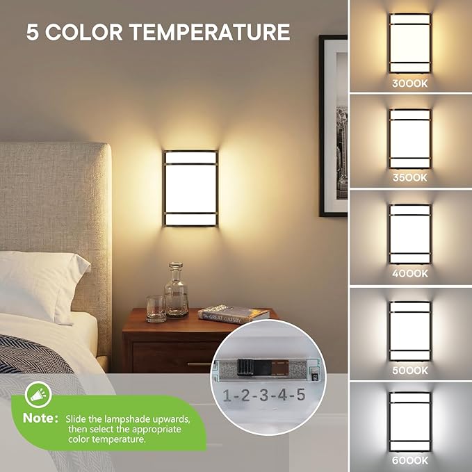 Led Wall Lights Indoor- Modern Wall Sconce Lighting 3000K/4500K/6000K Adjustable Led Wall Lamps for Hallway, Staircase, Corridor, Bedroom, Living Room, Kitchen (2, Black)