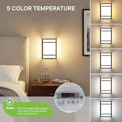 Led Wall Lights Indoor- Modern Wall Sconce Lighting 3000K/4500K/6000K Adjustable Led Wall Lamps for Hallway, Staircase, Corridor, Bedroom, Living Room, Kitchen (2, Black)