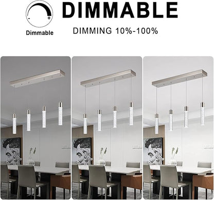 4-Light Pendant Light Fixtures for Kitchen Island, Updated Preminum LED Pendant Lighting with Crystal Bubble, 32W Modern Hanging Ceiling Light, 6000K Light for Dining Room,for Kitchen…