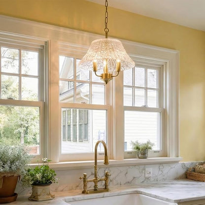 15.08 Inch Modern Large Brass Gold Clear Glass Pendant Light Fixture Bronze Hanging Lamp for Kitchen Island Ceiling Dining Table Foyer Hallway Entry E12 Base UL Socket Hardwired Lampara