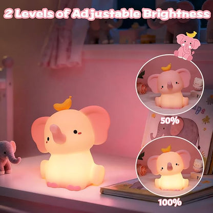 OkiyiD Pink Elephant Night Light, Cute Squishy Silicone Lamp, Dimmable Touch Control Elephant Gifts for Girls Daughter, LED Nursery Bedside Lamp for Girls Room Decor Birthday Xmas Gifts