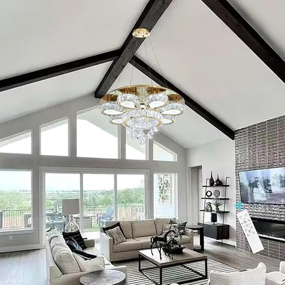 HAIXIANG Glam Crystal Chandelier for Living Room Dining Room Chandeliers Light Fixtures LED Remote Dimmbale Lighting for Dining Room Bedroom Living Room Gold 40W LEDs Lights