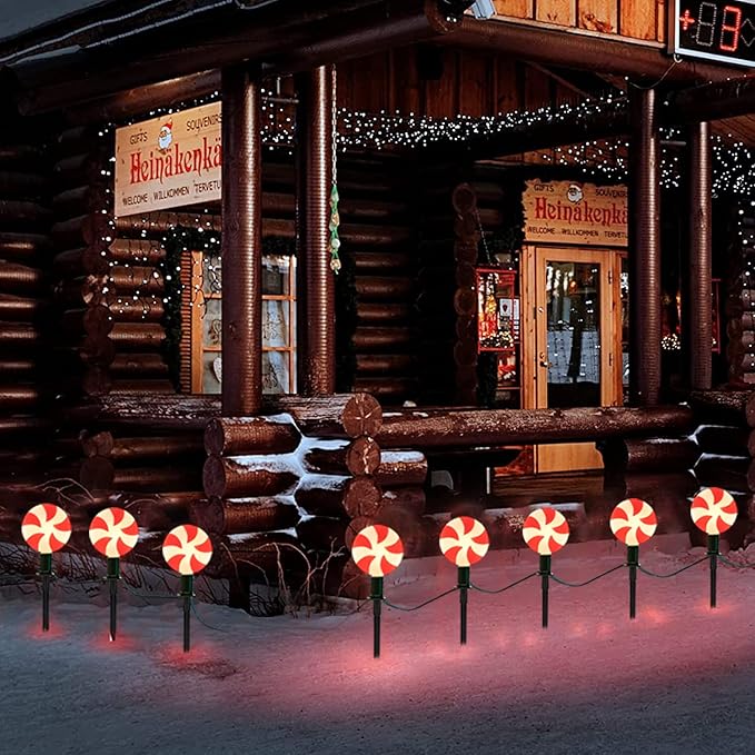 Abeja C9 Christmas Candy String Lights, 14FT Christmas Pathway Lights Plug in with 8 LED Candy Bulb, Pathway Lights Outdoor for Patio, Yard, Garden, Lawn Decoration-2 Sets