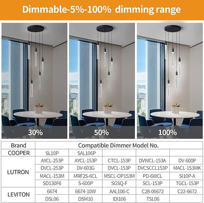 Modern Light Fixture Kitchen Island Pendant Light Dimmable LED Black Pendant Lights Mini Crystal Pendant Lighting for Bedroom Dining Room Living Room（5-Light ）