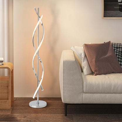 ADISUN 40W LED Modern Floor Lamp Remote Control Dimmable Spiral Floor Lamp Indoor Tall Lamp Floor Lamps for Living Rooms Family Rooms Bedrooms Offices Lighting (Silver)