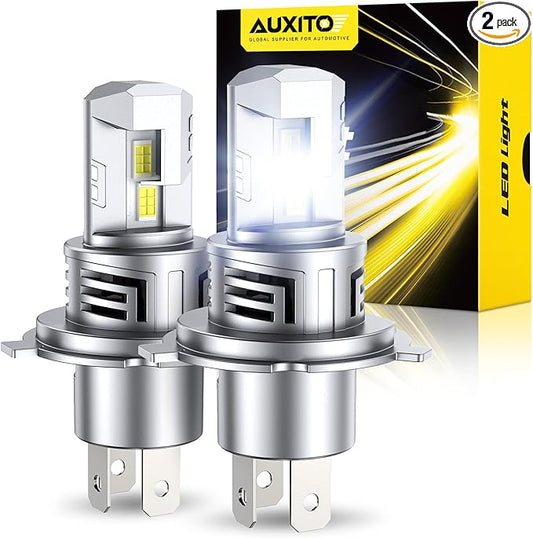 AUXITO H4 Bulb - 900% Brighter 6500K White, Direct Fit Mini Size, Hassle-Free Plug & Play, Extended Lifespan, Flicker-Free Operation, Pack of 2