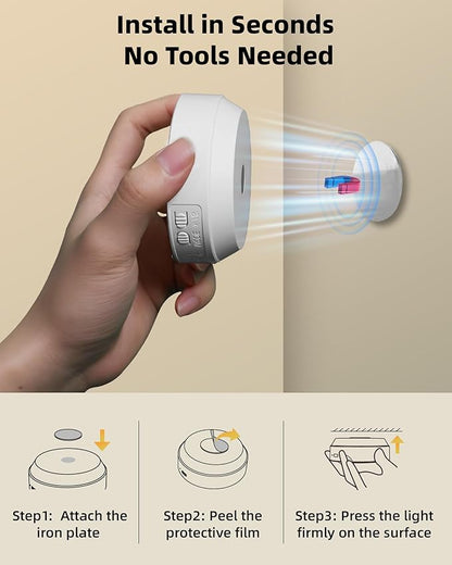 EZVALO 8 Pack Motion Sensor Closet Lights with Charging Station, 1200mAh Rechargeable LED Night Lights, Under Cabinet Lights, Puck Light, Dimmable, 3 Color Temps, Magnetic, Stick-On for Kitchen
