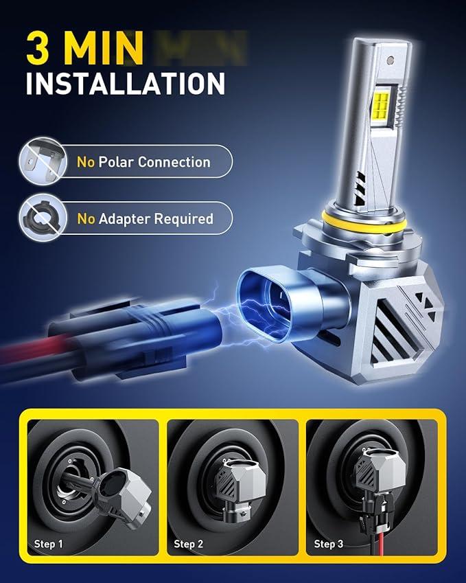 AUXITO 9006 Bulb HB4 Bulbs, 70000LM Brighter Ultra-Bright, Plug N Play, Long Lifespan, No Flicker, 99% Compatibility, 2PCS