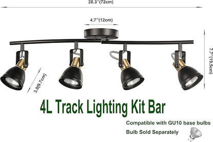 4 Light Track Lighting Kit, Matt Black Brass Finish 4 Way Adjustable with Moden Flush Mount Ceiling Spotlight for Kitchen,Dining,Living Room,Home Improvement