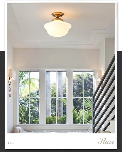 Schoolhouse Light Fixture, 12 Inch Black Finish with Milk Glass Semi Flush Mount Ceiling Light, Ceiling Light Fixture for Kitchen Hallway Entryway