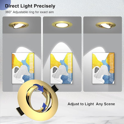 6 Pack Spotlight Fixtures Gu10 Recessed Frame Spotlight, Compatible with MR16 GU5.3 Bulbs, Adjustable Light Fitting for Cabinet Kitchen, Gold