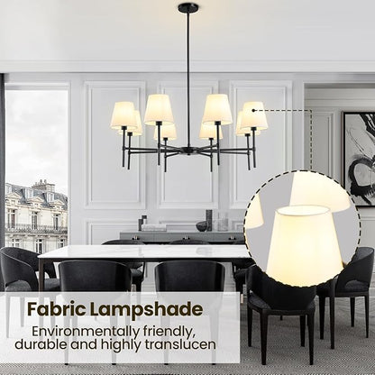 RUIYEY Dining Room Chandeliers Light - 35.8" Modern Black Chandelier, 8-Light Metal Farmhouse Dining Room Light Fixture, E26 Hanging Pendent Lighting for Kitchen, Living Room, Foyer, Entrance
