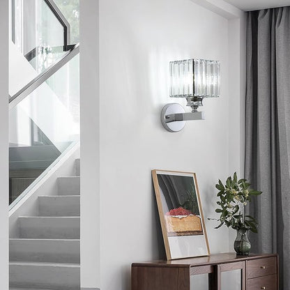 Hardwired Crystal Wall Sconces, Modern E27 Wall Lights, Silver Square Finish Wall Lamp for Living Room Bedroom Dining Room Hallway Entryway (Silver Square)