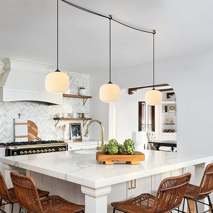 Milk Glass Hanging Pendant Light Plug in Farmhouse Black Pendant Lights Kitchen Island Lighting Frosted Glass Hanging Lamp Bedroom Plug in Ceiling Light