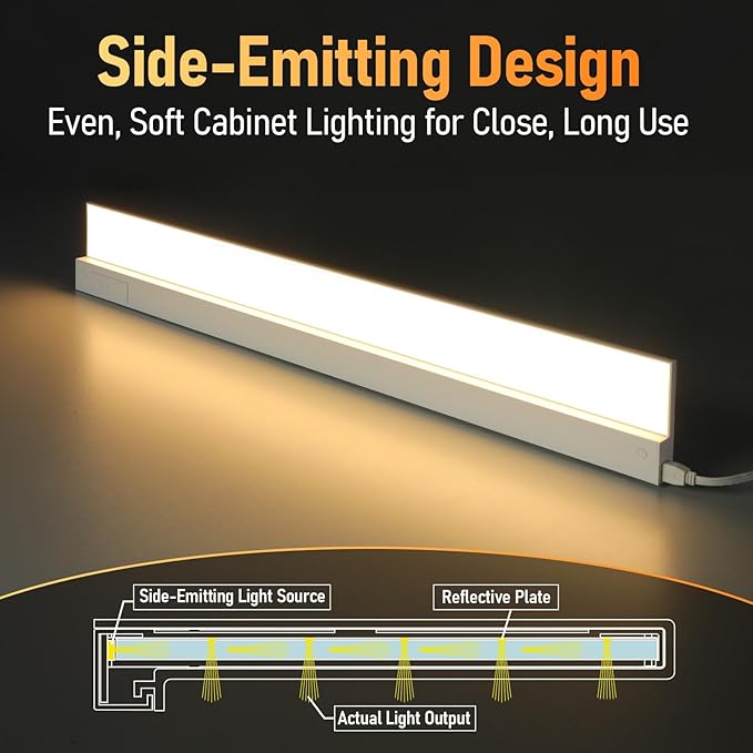 TORCHSTAR Ultra-Slim LED Under Cabinet Lighting Fits 36 Inch Cabinets, 5CCT 20W 1500LM, Hardwired & Plug-in, 120V CRI90 Linkable Dimmable Thin Under Counter Lights for Kitchen, ETL T24