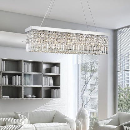 Saint Mossi 5-Lights K9 Crystal Chandelier for Dining Room, Rectangular Pendant Light Fixture for Kitchen Island, Raindrop Flush Mount Ceiling Light Fixture,H9 x W10 x L31, Chain Adjustable