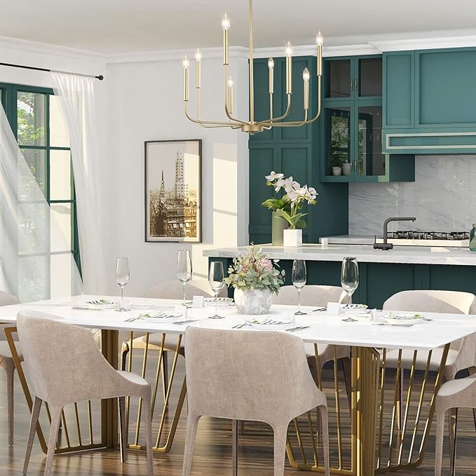LALUZ Modern Gold Chandelier Light Fixture, 8 Lights Dinning Room Chandelier for Bedroom, Living Room, Kitchen, Foyer, Entryway